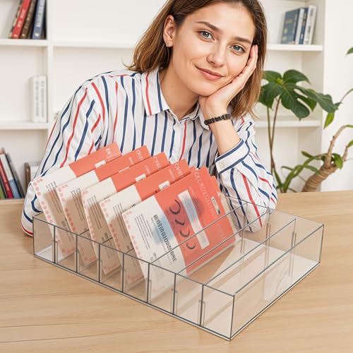 2 Packs Mail Organizer Plastic Cash Tray for Desk - 8 Slots File Organizer Clear Desktop Bill Divider Holder for Paper Envelope Document Book Money Eyeshadow Makeup Palette