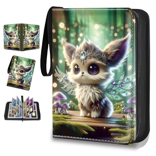 4 Pocket Trading Card Binder, Holds 400 Cards, 3-Ring Binder - color: Cute elf
