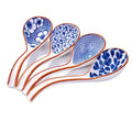 Ceramic Soup Spoon Set of 4, 6.5-Inch Blue and White Porcelain Ramen Spoons