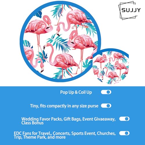 4 Pack Flamingo Pink Foldable Hand Fans, Pocket-Sized Round Fans for RV，Travel, Events, Indoor & Outdoor (Pink & Azure) - style: Flamingo