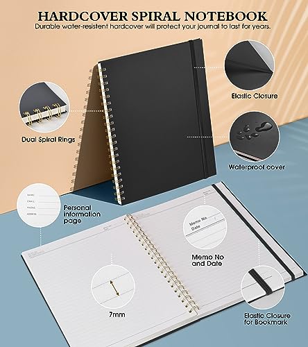 Spiral Notebook Journal 8.5” x 11”, A4 Large Notebooks for Women Men, College Ruled Lined Journal, 100 GSM Paper, Plastic Hardcover Spiral Bound Journals for Work School Note Taking Business, Black - color: Black, size: Line