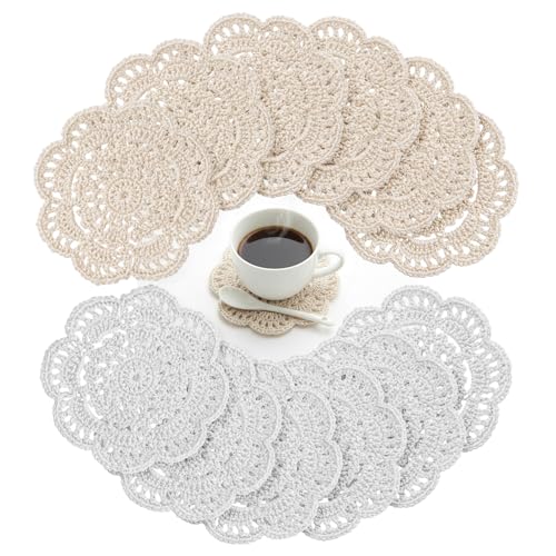 JJUNW 12 PCS Crochet Doilies, 4 Inch Round Lace Placemats for Cup Coasters