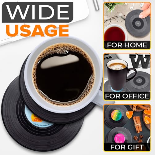Vintage Vinyl Record Coasters Set of 6, Non-Slip, 4.1" Lightweight - color: 5 Pcs Black Coasters