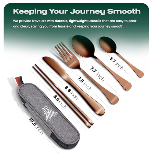 Travel Utensils With Case, 5 Pcs portable silverware set (Rose Gold) - color: Rose Gold, size: 5 Pieces