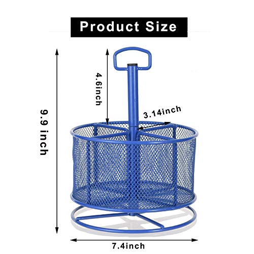 Marbrasse Mesh Desk Organizer, 360-Degree Rotating Multi-Functional Pen Holder, 4 Compartments Desktop Stationary Organizer, Home Office Art Supply Storage Box Caddy (Blue) - color: Blue
