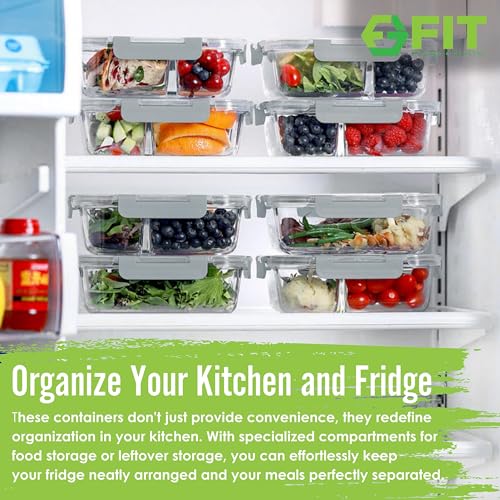 Glass Meal Prep Containers 2 & 3 Compartment, Leak-Proof Lids 32 oz 4 Pack - color: Gray (2,3 compartment - 4 pack, 32 oz)
