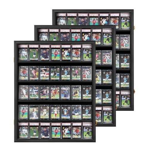 35 Graded Sports Card wall-Mount Display case for Shows, Black, 3pc - size: 35 Card - Black - Vertical 3Pack