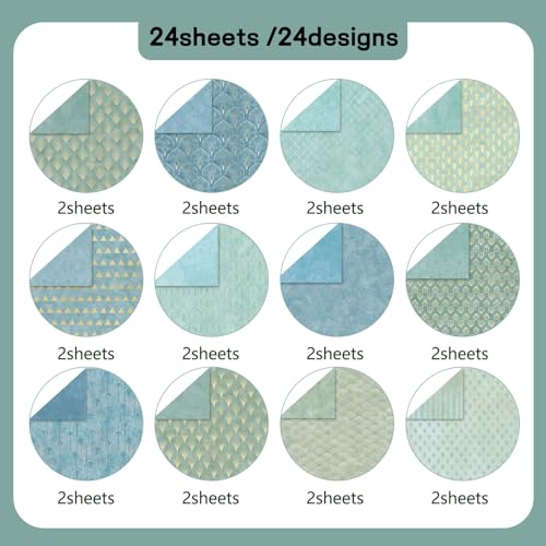 12"X12" Scrapbook Paper, 24 Sheets Double-Sided Blue Boho Patterned Paper - color: Boho3