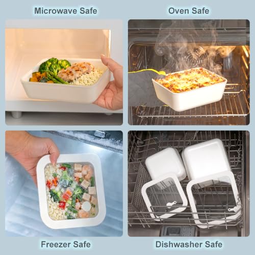 Urban Green Ceramic Coated Glass Food Storage Container with Airtight Glass Lid, 3 Pack Medium Size Rectangle Meal Prep Container, 23oz, Microwave and Oven Safe Non-Toxic Lunch Box, Cream color - color: Coconut Cream-3RS