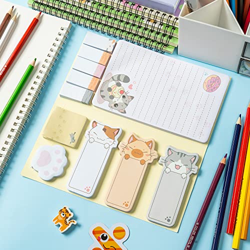 Xqumoi Cute Cartoon Cat Sticky Notes Set, 550 Sheets, Lovely Cat and Paw Shaped Self-Stick Notes Pads Kitty Animal Divider Tabs Bundle Writing Memo Pads Back to School Office Supplies Small Gift - color: 1pack-cartoon Cat