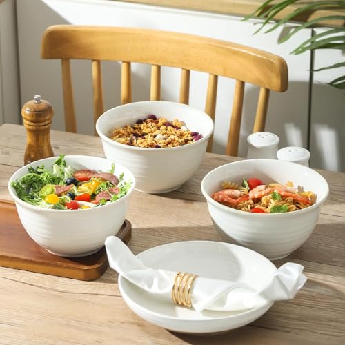 Hasense Soup Bowls, 40 Ounce Large Cereal Bowls for Kitchen, 7 Inch Ceramic Serving Dishes for Salad Pasta Oatmeal, Dishwasher and Microwave Safe, Clay-Infused White - color: Clay-Infused White, size: 40 Ounce