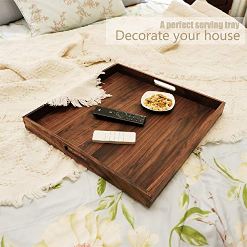 19"x 19" Large Black Walnut Square Ottoman Serving Tray with Handles - color: Walnut