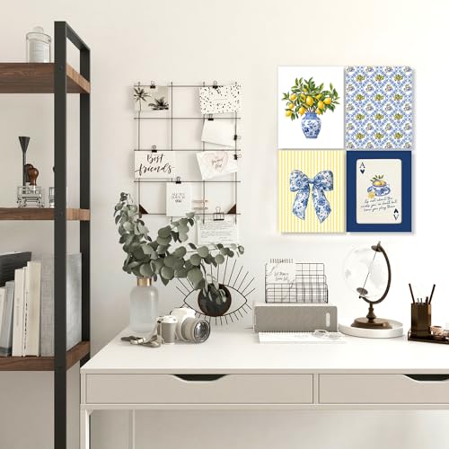 LUKIPOM Lemon Chinoiserie Wall Art Posters Set of 4, Grandmillennial Home Decor, Floral Blue and White Porcelain Lemon Tree Canvas Prints Artwork for Kitchen Wall Decor, 8x10 Unframed - color: Color 011