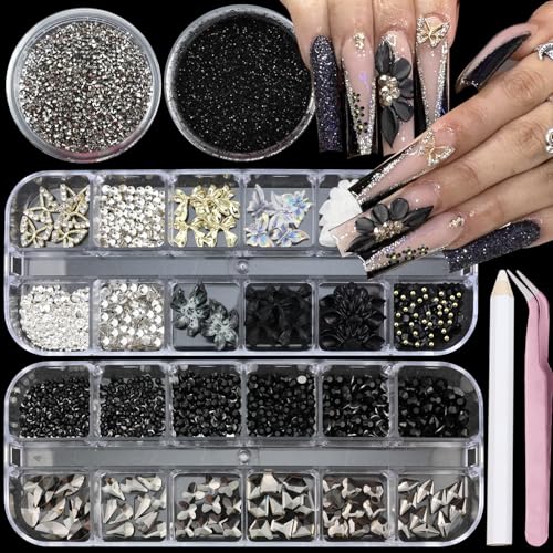 Black Nail Charms Rhinestones for Women Nail Design - color: Colorful-23