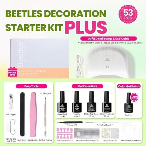 Beetles Gel Nail Kit with U V Light - 53 Pcs 32 Colors Gel Nail Polish Kit - color: A-Emotional Spectrum PRO
