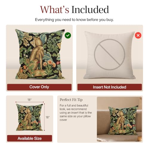 William Morris Black Tapestry Throw Pillow Cover 18 x 18 in With Zipper - color: Black Wolf
