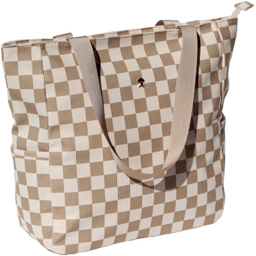 ESVAN Original Floral Water Resistant Large Tote Bag Shoulder Bag for Gym Beach Travel Daily Bags Upgraded - color: Corduroy Grid