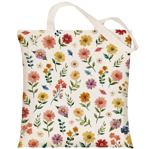 Louise Maelys Vintage Floral Canvas Tote Bag For Women with Zipper Pocket - style: Daisy Flower