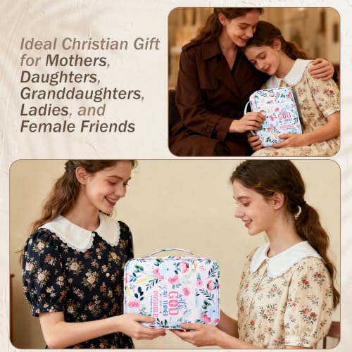 XKDOUS Bible Cover Case for Women Bible Bag Journaling Kit w/Study Supplies - color: Canvas Pink & Blue, size: Large