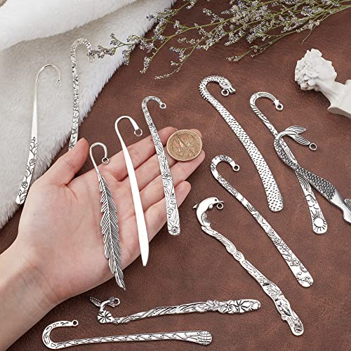 SUNNYCLUE 12Pcs 12 Styles Hook Bookmarks Findings Metal Bookmark Hairpin Stripe Hook Vintage Bookmark Clip for Crafting Jewelry Making Charms Christmas Gifts Ideas DIY Findings Accessories, Silver - color: 12pcs 12 Styles Hook Bookmarks Antique Silver
