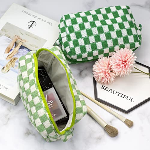 Checkered Makeup Bag for Purse, Small Travel Cosmetic Pouch,Light Green - color: Light Green
