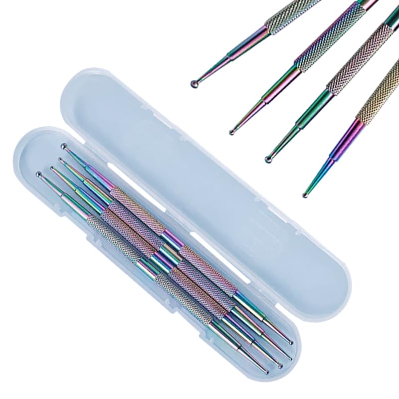 4Pcs Dual-Ended Nail Dotting Tool Set, Iridescent Stainless Steel Nail Art Dot Pens with Portable Storage Cases, Professional Nail Polka Dot & Rhinestone Picker Tools for Salon DIY Manicure - color: Iridescent