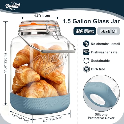 1.5 Gallon Large Glass Jar with Airtight Hinged Lid, Square, 192 Oz - size: 1.5 Gallon / Square Glass Jar