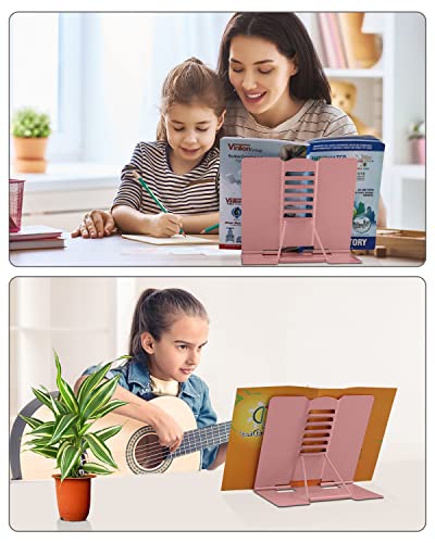 MSDADA Desk Book Stand Holder for Reading, Adjustable Cookbook Stand,Metal Reading Stand for Textbooks Recipes Music Books Tablet, Gifts for Kids Girls 8-12 (Morandi Pink) - color: Morandi Pink