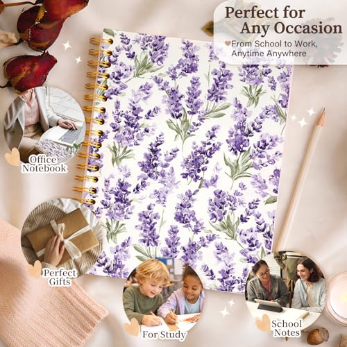 Enkvke Purple Floral Notebook for Women - color: Floral-FLavender Purple-A5