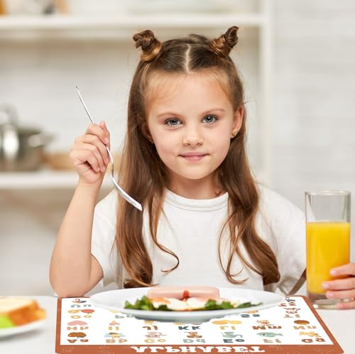 Educational Placemats Set of 6 Boho Kid Plastic Table Mat 17×13×0.04in - style: Educational Boho