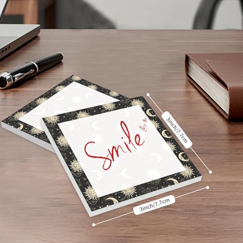 Cute Sticky Notes 3 x 3 in, 2 Pack Self Stick Note Pads with Fun Patterns, Strong Adhesive Memo Pads for Office School Home, 80 Sheets per Pad Sun and Moon - color: Sun and Moon