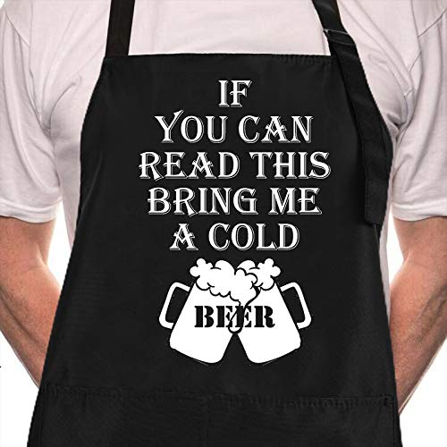 Rosoz Funny BBQ Black Chef Aprons for Men，if You Can Read This Adjustable Kitchen Cooking Aprons with Pocket Waterproof Oil Proof Father’s Day/Birthday - color: If You Can Read This