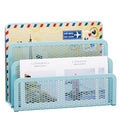 Marbrasse Mail Organizer for Desk, 3-Slot Mesh Metal Mail Holder countertop, Letter Holder, Office Desktop Envelope and Document Storage Rack (Blue) - color: Blue