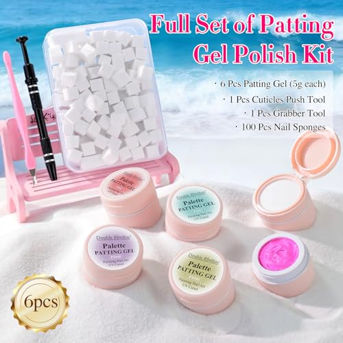 Double Rhythm Painting Gel Polish Set for Nail Art Palette Patting Gel Polish 6 Colors with 100 Pcs Sponges and Grabbing Pen (Peach Purple Pink Blue Green Yellow-T6-68) - color: Blue Green Yellow
