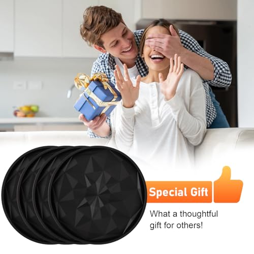 OIAHOMY 8 Pcs Coasters with Holder for Beer, Coffee, Silicone Coaster Set for Table Decor for Kitchen, Bar, Dining Room, Living Room, Housewarming Gifts - Black - color: Pure Black, size: 8Pcs