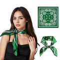 Seawhisper Premium Printed Satin Silk-Like Neck Scarf for Women Square 26" - color: Green
