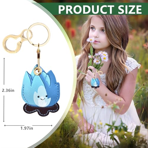 BORKUANA PU Leather Keychain holder Protective Case Compatible with AirTag - color: Bonfire Blue