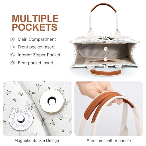 LHMTQVK Canvas Tote Bag for Women, Work & Bible Study Handbag - color: Gray Flower