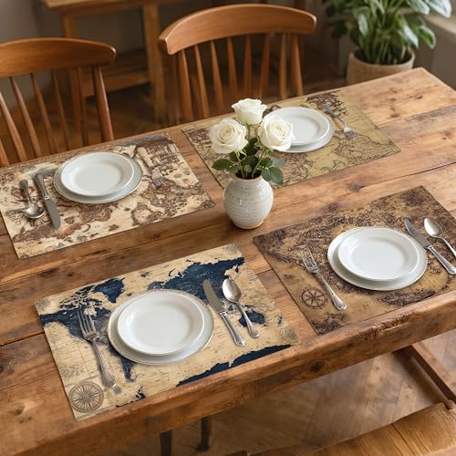 Nautical Maps Table Placemats Set of 4 Place Mats Linen Wipeable Placemats Waterproof Rectangle Table Mat for Kitchen Dining Dinner 18 X 12 Inch - color: Nautical Maps