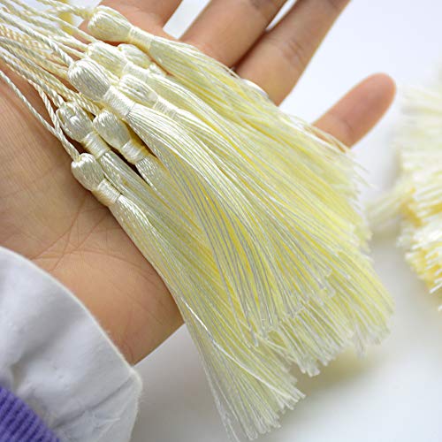 100Pcs 5 Inch Silky Bookmark Tassels for Jewelry, Souvenir(Mixed Cream) - color: #18