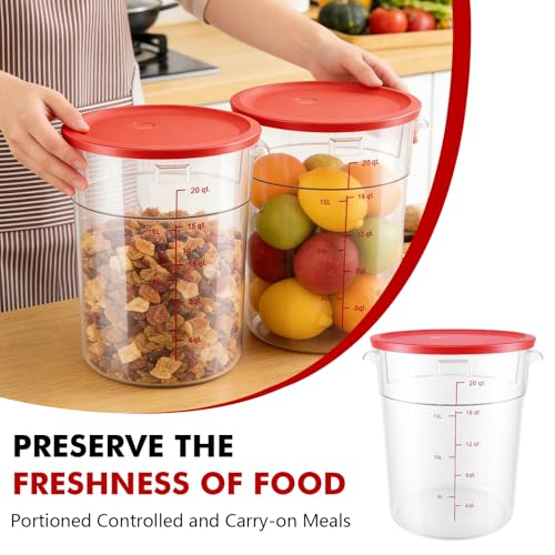 2 Pack Square Food Storage Container With Lid,12-22 Quart Commercial Storage Box With Scale & Handle,Cake Making,Dough Marinating Meat,Kitchen Supplies (Polycarbonate, Round 22 Quart) - color: Polycarbonate, size: Round-21 Quart