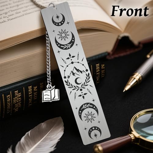 Peacoblue Moon Phase and Mountain Metal Bookmark, Book Mark for Readers - style: Moon Phase And Mountain