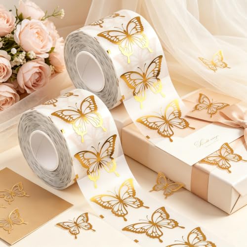 Gold Butterfly Stickers Roll, Hollow Metallic Self Adhesive Decor Labels - style: Gold Butterfly