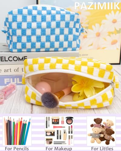 PAZIMIIK Checkered Makeup Bag for Purse, Small Travel Cosmetic Pouch,Yellow - color: Yellow