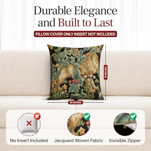 William Morris Lion Tapestry Throw Pillow Cover 18 x 18 in With Zipper - color: Black Lion
