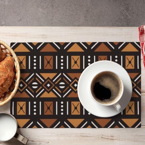 African Tribal Placemats Rectangle Linen Table Placemet Set of 4 - color: Brown Black, size: Set of 4