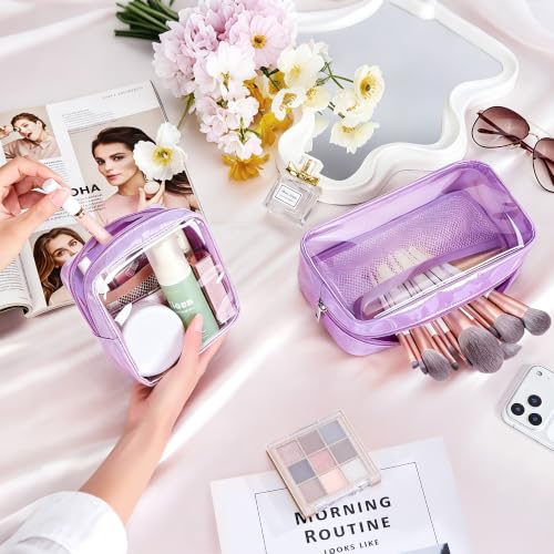 WLLWOO 2pcs Clear Makeup Bag Mini Cosmetic Pouch Travel Toiletry Organizer - color: 2pcs-Purple
