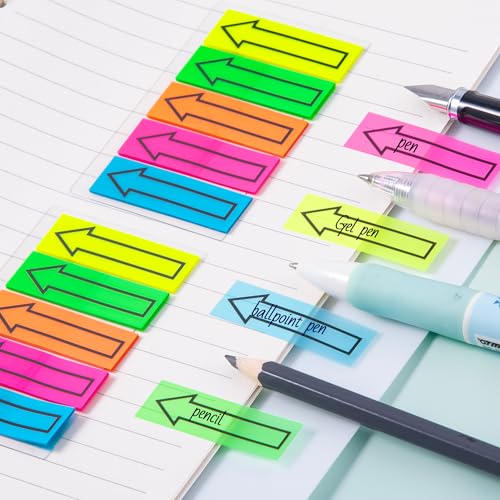 Golcellia Arrow Sticky Tabs & Flags - 900 Page Markers for Books, 5 Color Waterproof Tabs with Black Arrow Stickers - Ideal Page Markers Sticky Tabs for Books (9-Pack, 1.75"×0.53" mm) - color: Arrow, size: 7.9" x 5.5"