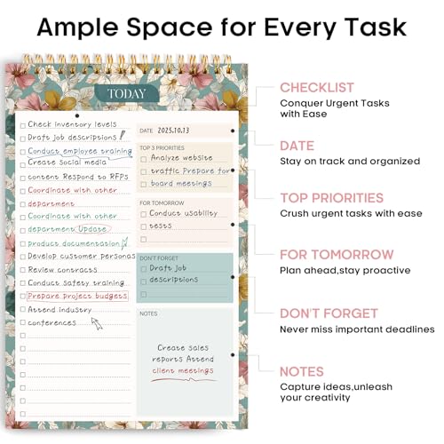 Taja To Do List Notepad, Undated Daily Planner for Work and Goal Setting - color: n-Teal Petals, size: 1 Pack