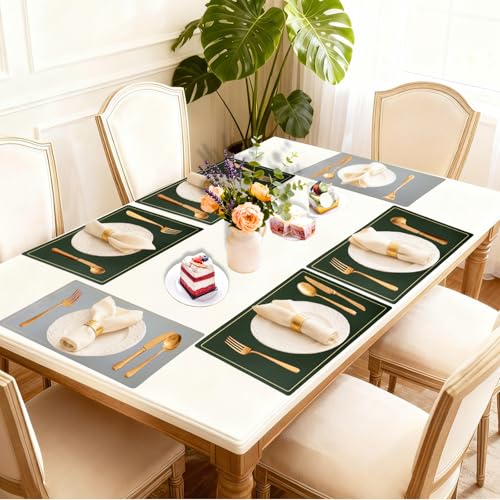 Faux Leather Placemats Set of 6, 11.8"x17.7", Green & Gray - color: Green & Gray, size: Set of 6